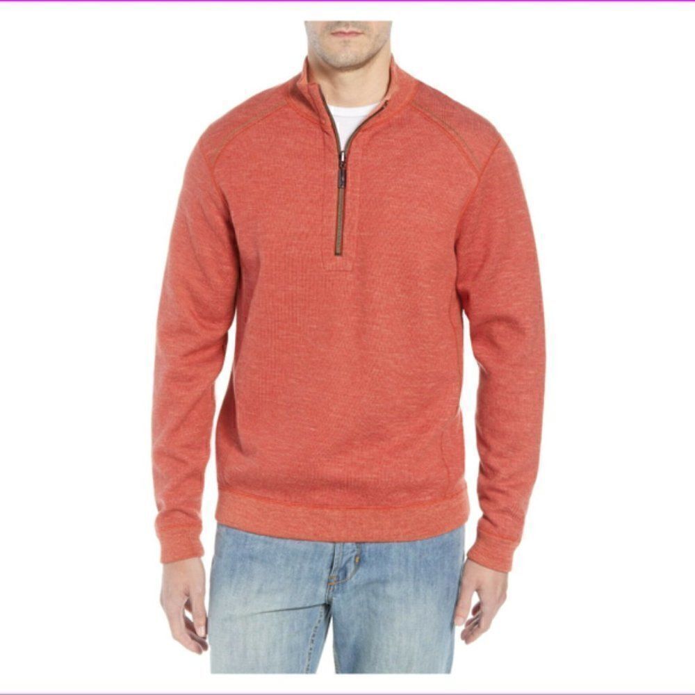 Tommy Bahama Men's Quarter-Zip Pullover Orange Sweater